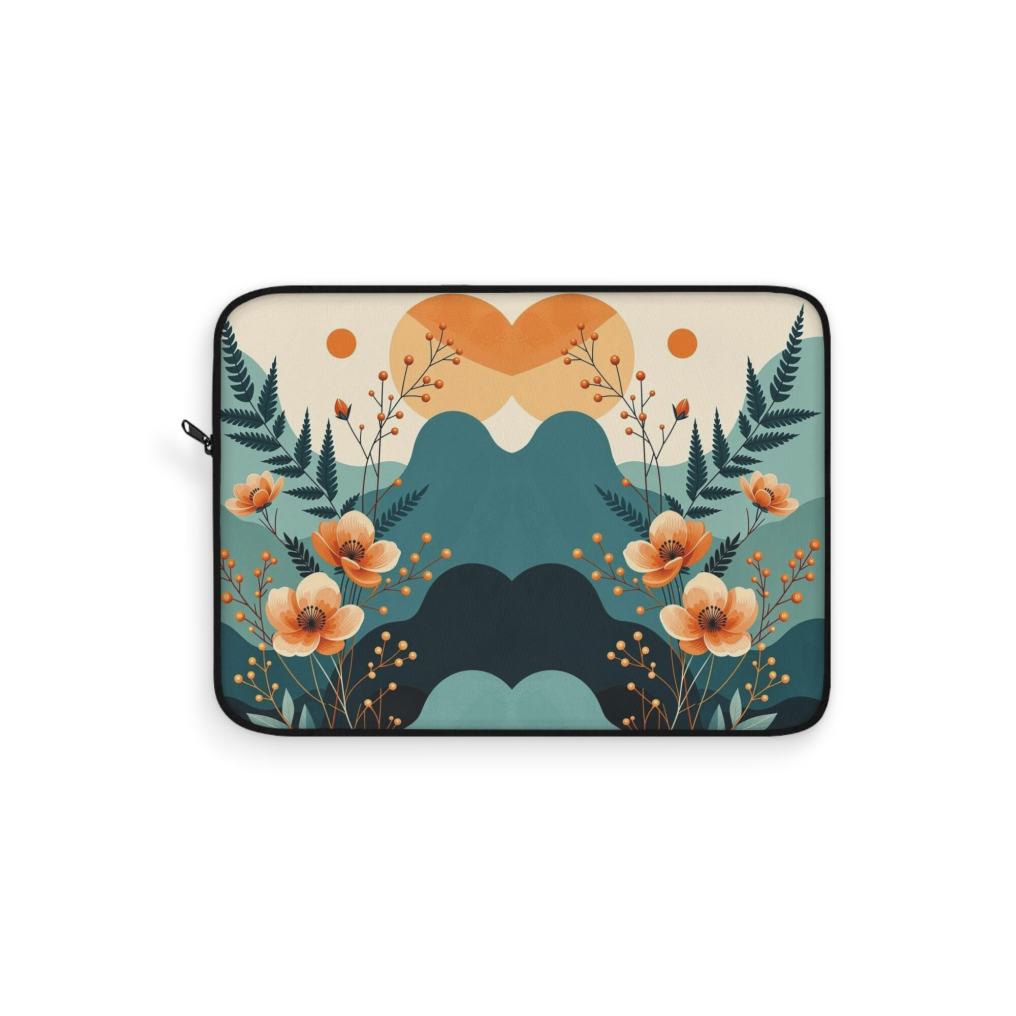 Golden Palmela Floral Laptop Sleeve - Boho Computer Case, Flower Design Macbook Cover, Elegant Tech Accessory, Gift for Her, Kids, Students
