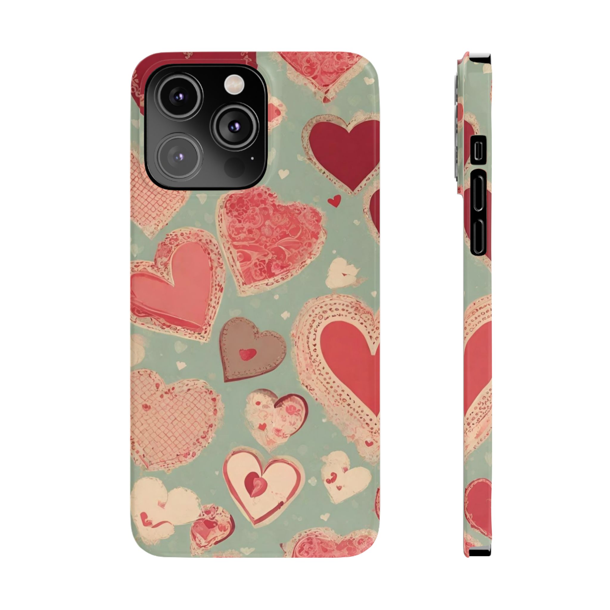 Golden Palmela Romantic Heart Slim Phone Cases, Cute Protection for Valentine's Day & Love Celebrations compatible with iphone 14, iphone 14 Plus, iphone 14 Pro, iphone 14 Pro Max