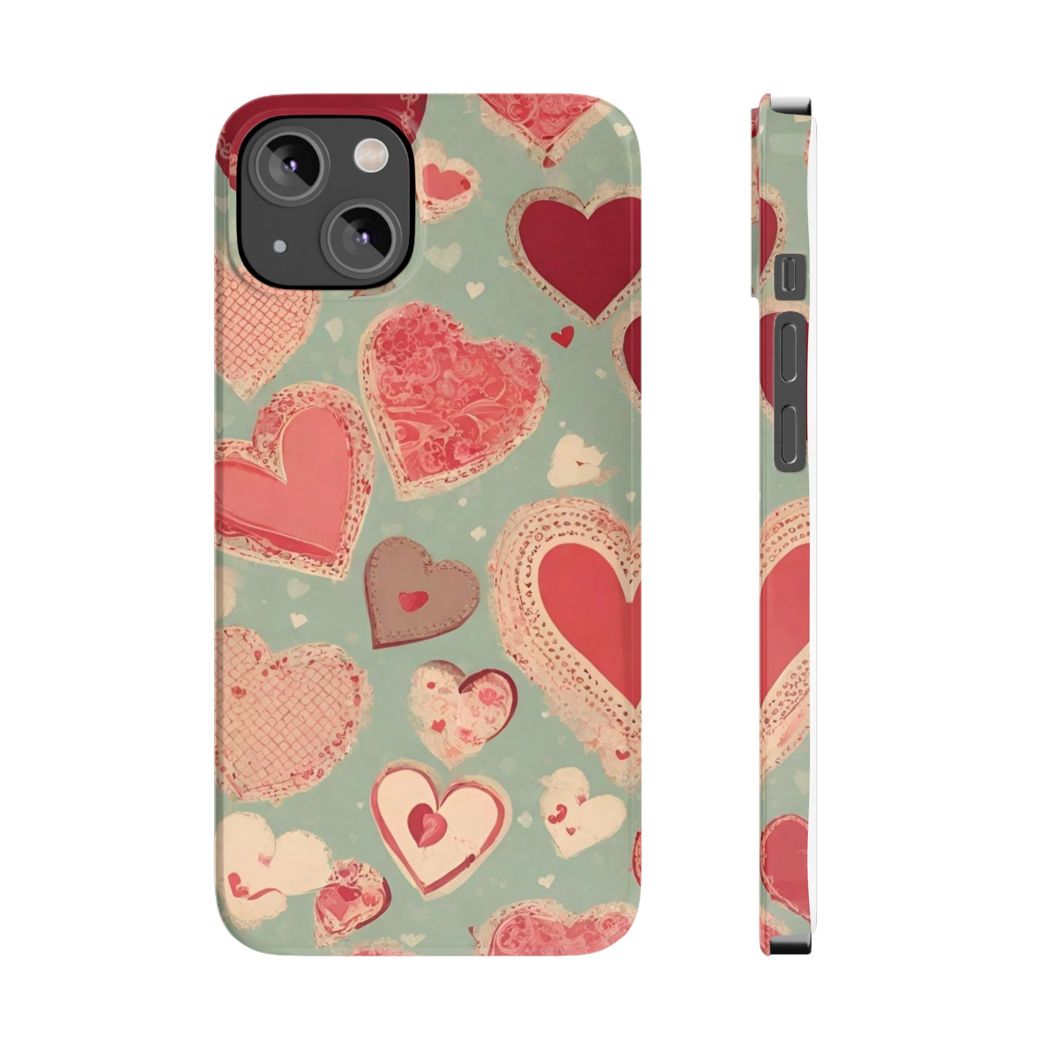 Golden Palmela Romantic Heart Slim Phone Cases, Cute Protection for Valentine's Day & Love Celebrations compatible with iphone 14, iphone 14 Plus, iphone 14 Pro, iphone 14 Pro Max